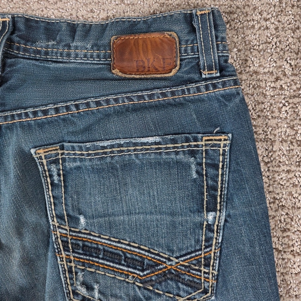 BKE Fulton Mens Bootcut Jeans Blue Denim Size 30x32 Distressed Pocket Details - Picture 6 of 10